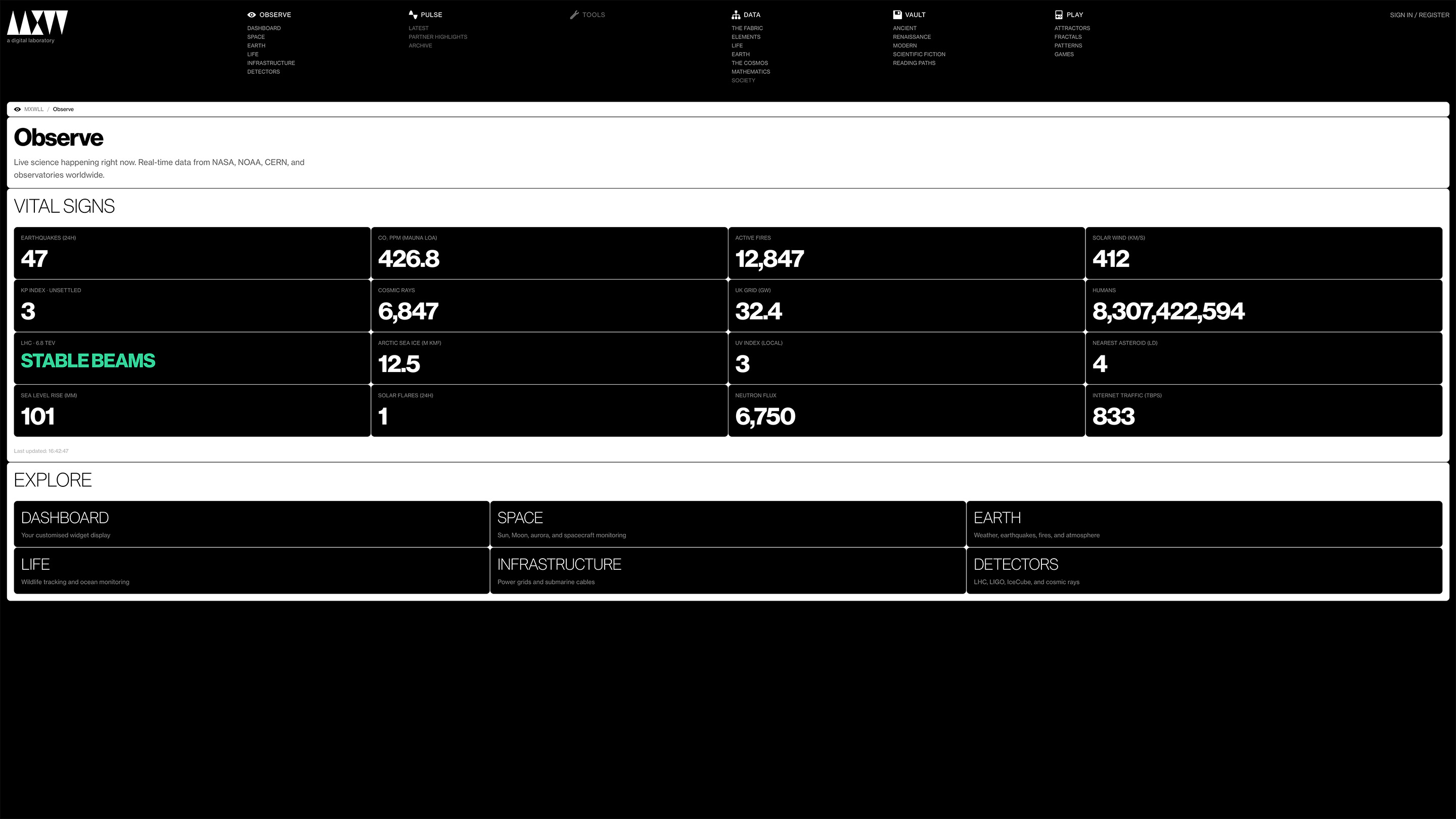 Observe widgets - real-time scientific feeds